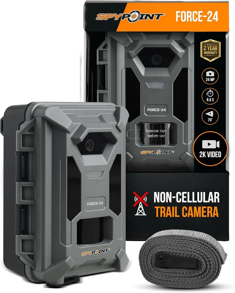 Spypoint FORCE-24 Non-Cellular Trail Camera, 2K Video, 24MP Photos, Low-Glow LEDs, Night Vision Game Camera, 70ft Motion Detection, Affordable Trail Cam, Must-Have Hunting Equipment - Image 1